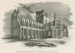 Whitby Abbey, ze severovýchodu, jak se zdálo před pádem věže