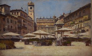 Piazza delle Erbe ve Veroně, kolem roku 1900 (olej na plátně) od Alexander Gierymski