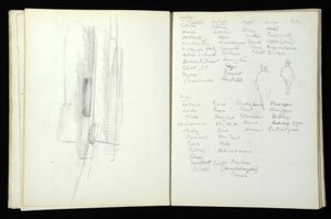 Skicář (85 stran) obsahující akvarely a kresby vztahující se k projektu Mass Observation Project v Boltonu a Blackpoolu, 1938