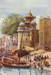 The Bathing Ghats, Benares (barevné lito) od Alexander Henry Hallam Murray