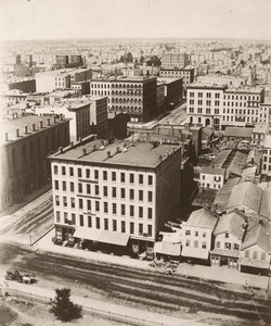 Pohled na severozápad z kopule soudní budovy v Chicagu, 1858