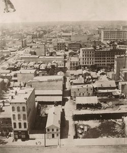 Pohled na západ z kopule soudní budovy v Chicagu, 1858