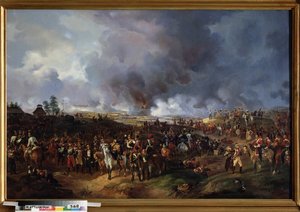 Bitva národů u Lipska (Německo), říjen 1813. (Nebo bitva u Lipska, epizoda napoleonských válek, během německého tažení (1813). Malba Alexandra Ivanoviče Sauerweida (1783-1844), olej na plátně