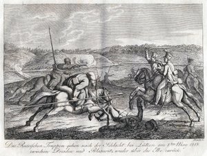 Ruské jednotky jdou po bitvě u Lutzenu zpět přes Labe - Sauerweid, Alexander Ivanovič (1783-1844) - 1813 - Lept - 21x26 - Soukromá sbírka