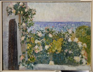 Květiny na balkóně v Římě (Itálie). Obraz Alexandra Ivanoviče Savinova (1881-1942), olej na plátně od Alexander Ivanovich Savinov
