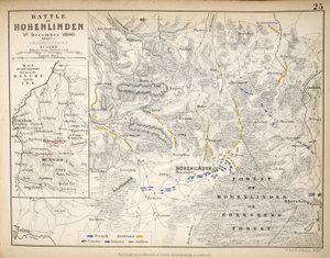 Mapa bitvy u Hohenlindenu, kterou vydal William Blackwood and Sons, Edinburgh und London, 1848 (ručně kolorovaná rytina)
