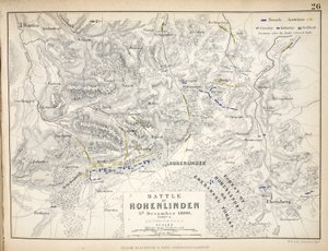 Mapa bitvy u Hohenlindenu, kterou vydal William Blackwood and Sons, Edinburgh und London, 1848 (ručně kolorovaná rytina)
