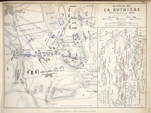 Mapa bitvy u La Rothiere, vydaná společností William Blackwood and Sons, Edinburgh und London, 1848 (ručně kolorovaná rytina) od Alexander Keith Johnston