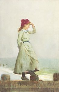 Mladá dívka na Seawall (akvarel na papíře)