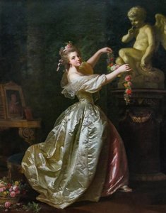 Mladá žena zdobí sochu lásky od Alexander Roslin