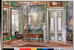 Gobelínový sál Kuskovo paláce hraběte Šeremetěva - dílo Alexandra Valentinoviče Sredina (Sredine) (1872-1934), kvaš na papíře