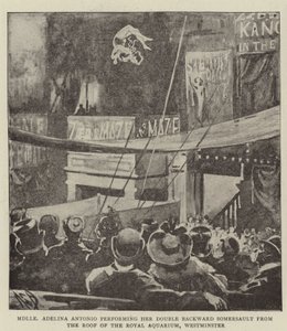 Mademoiselle Adelina Antonio předvádí své dvojité salto vzad ze střechy královského akvária, Westminster od Alexander Stuart Boyd
