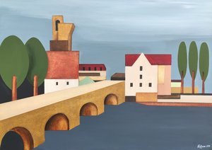 Město s geometrickou zástavbou u řeky od Alexander Trifonov