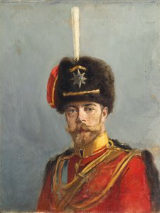 Studie k portrétu císaře Mikuláše II., náčelníka gardového husarského pluku, kolem roku 1908