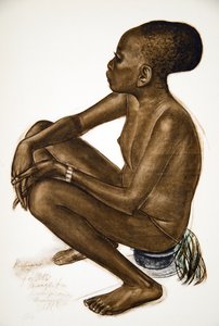 Kotiane, mladá dívka Mangbetou (Niangara) (Haut Ouelle), z Kresby a malby Afriky, popravená během expedice Citroen Center Afrique, druhá mise Haardt Audouin-Dubreuil, hospoda. Paříž,