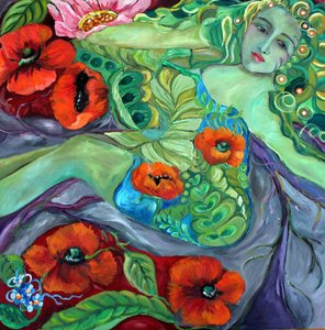 Zelená bohyně a máky od Alexandra Higgins