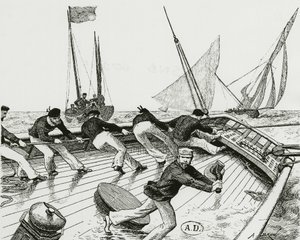 Závod plachetnic: Le turn du Bateau-Buoée - kresba A. Brun, Bibl. umění deco. od Alexandre Brun