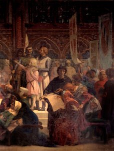 Král Ludvík IX. řekl, že svatý Ludvík (1214-1270) činí spravedlnost Obraz Alexandra Cabanela (1823-1889) Paříž, Pantheon 19. století od Alexandre Cabanel