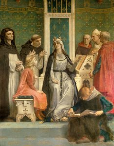 Bílá královna Kastilie přednáší budoucímu králi Ludvíku IX. (Svatý Ludvík) (1214-1270) dítě Malba Alexandra Cabanela (1823-1889) Paříž, Pantheon 19. století