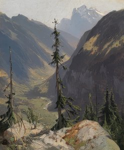 Lütschental s Wetterhornem. Kolem roku 1850 od Alexandre Calame