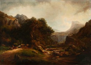 Horská krajina s vodopádem od Alexandre Calame