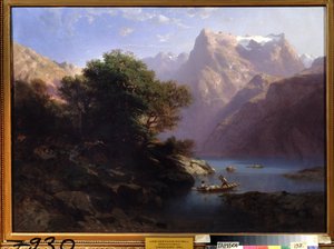 ""Horská krajina s jezerem ve Švýcarsku"" (Horské jezero) Obraz Alexandre Calame (1810-1864) 1860 Oblastní galerie umění, Tambov Rusko od Alexandre Calame