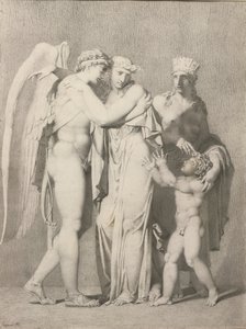 Cupid a Psyche (tužka a šedý inkoust na papíře) od Alexandre Evariste Fragonard
