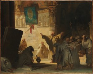 Dramatická scéna s mnichy v kryptě od Alexandre Evariste Fragonard