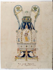Japonská karafová váza Akvarel od Alexandra Evariste Fragonarda (1780-1850) 1832 Sevres. Výroba porcelánu od Alexandre Evariste Fragonard