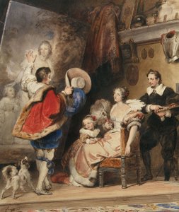 Mladý muž obdivující portrét dámy a její malé dcerky od Alexandre Evariste Fragonard