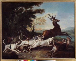 Lov: “” Debuche du deer”” Obraz Francoise Desportese (1661-1743) 1718 Ne. 1,1x1,45 m Rouen, Muzeum výtvarných umění od Alexandre Francois Desportes