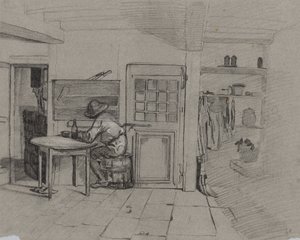 Interiér farmy s chlapcem u stolu, c. 1846. od Alexandre Gabriel Decamps