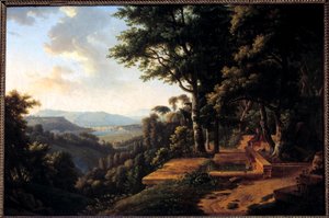 Filozof Jean Jacques Rousseau (1712-1778) meditující v roce 1770 v Parc de la Rochecordon u Lyonu Obraz Alexandre Hyacinthe Dunouy (1757-1841) Paříž 18. století, Musee Marmottan