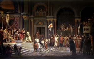 Godfrey z Bouillonu obdržel Alexis Comnene, císař Konstantinopole, v roce 1097 při obraně města proti Turkům během 1. křížové výpravy v letech 1096-1099, 1842