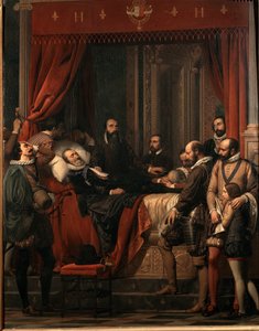 Smrt francouzského krále Jindřicha IV., jeho tělo vystavené na obraze Louvre od Alexandra Hesse (1806-1879)