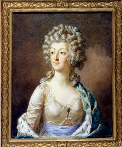 Portrét Marie Antoinetty (1755-1793) francouzské královny. Její účes e ete frizz (vlny na vlasy) Malba Alexandra Kucharského (1741-1819) Soukromá sbírka 18. století