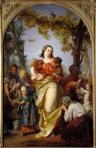Univerzální charita. Zosobnění Charity držící v náručí různé národy světa. Obraz Alexandra Laemleina (1813-1871) od Alexandre Laemlein
