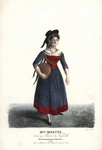 Herečka Mademoiselle Minette nebo Jeanne-Marie-Francoise Menestrier jako Francoise v Nicolas Remi od Sewrina, Theater du Vaudeville od Alexandre Marie Colin