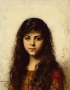Portrét mladé dívky (olej na plátně) od Alexei Alexevich Harlamoff