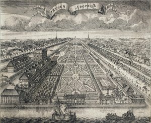 Pohled na letní zahrady od řeky Něvy, 1717