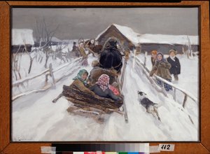 Sáně během masopustu (Jízda během masopustu) - obraz Alexeje Stěpanoviče Stěpanova (1858-1923), olej na plátně