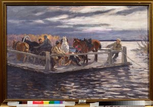 Un vat (A Ferry) - Malba Alexeje Stěpanoviče Stěpanova (1858-1923), olej na plátně, cca 1900 - Ruské umění, začátek 20. století - Státní skanzen Rostov Kreml, Rostov (Rusko) od Alexei Steipanovitch Stepanov