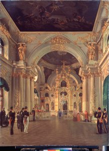 Interiér velkého kostela v Zimním paláci - obraz Alexeje Vasiljeviče Tyranova (1808-1859), olej na plátně, ruské umění 19. století - Státní Ermitáž, Petrohrad