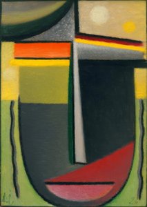 Abstraktní hlava: Inner Looking Green - Gold od Alexej von Jawlensky