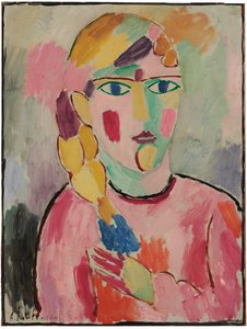 Dívka s modrýma očima a culíkem; Dívka s modrýma očima a copánkem, kolem roku 1916 od Alexej von Jawlensky