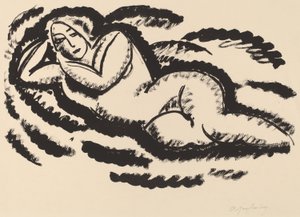 Ležící akt, kolem roku 1912 (černá litografie na položeném papíře)