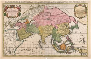 Mapa Asie z roku 1692, Hubert Jaillot od Alexis Hubert Jaillot