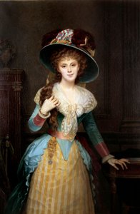 Obraz Portrét ženy s velkým kloboukem od Alexise Josepha Perignona (1806-1882) Dijon z 19. století, Musee des Beaux Arts