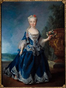 Portrét na nohou Marie Anne Victoire, Infante ze Španělska (1718-1781) před vodou Švýcarů ve Versailles Malba Alexise Simona Belle (1674-1734) 1725 Sun. 0,99 x 1,04 m