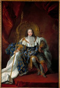 Portrét dítěte Ludvíka XV. (1710-1774) na trůnu zahaleném v kostýmu a atributech posvátného Obrazu Alexise Simona Belle (1674-1734) 1723 Ne. 2,26x1,8 m - Portrét Ludvíka XV. (1710-1774), jako dítě na trůnu v korunovačních šatech - Pai
